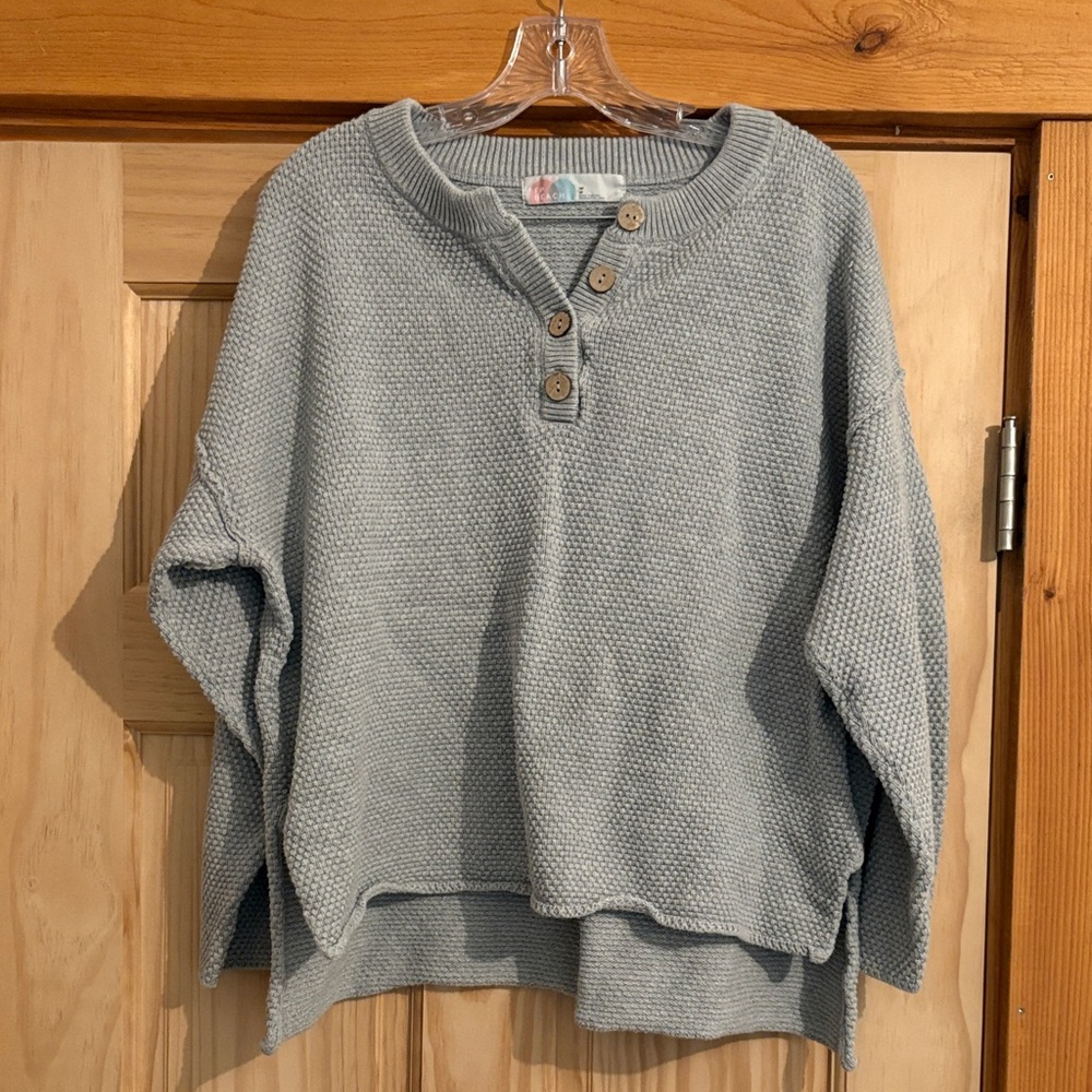 Free People Heather Gray Buttoned Sweater